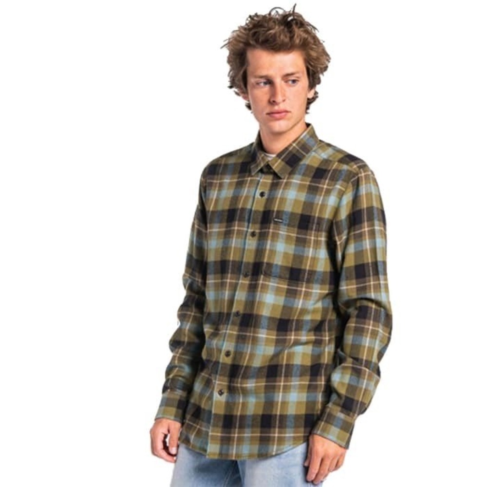 Volcom Caden Plaid Long Sleeve Button Down Flannel Shirt Mens XL Olive Green